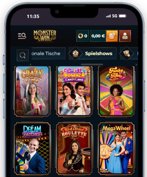 Spieleauswahl im MonsterWin Casino.