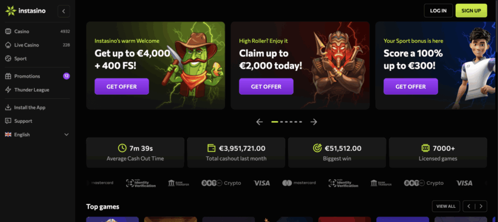 Het casino zonder Cruks met de beste spellen: Instasino